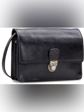 Patricia Nash Lanza Black Leather Crossbody with Silver-Tone Clasp